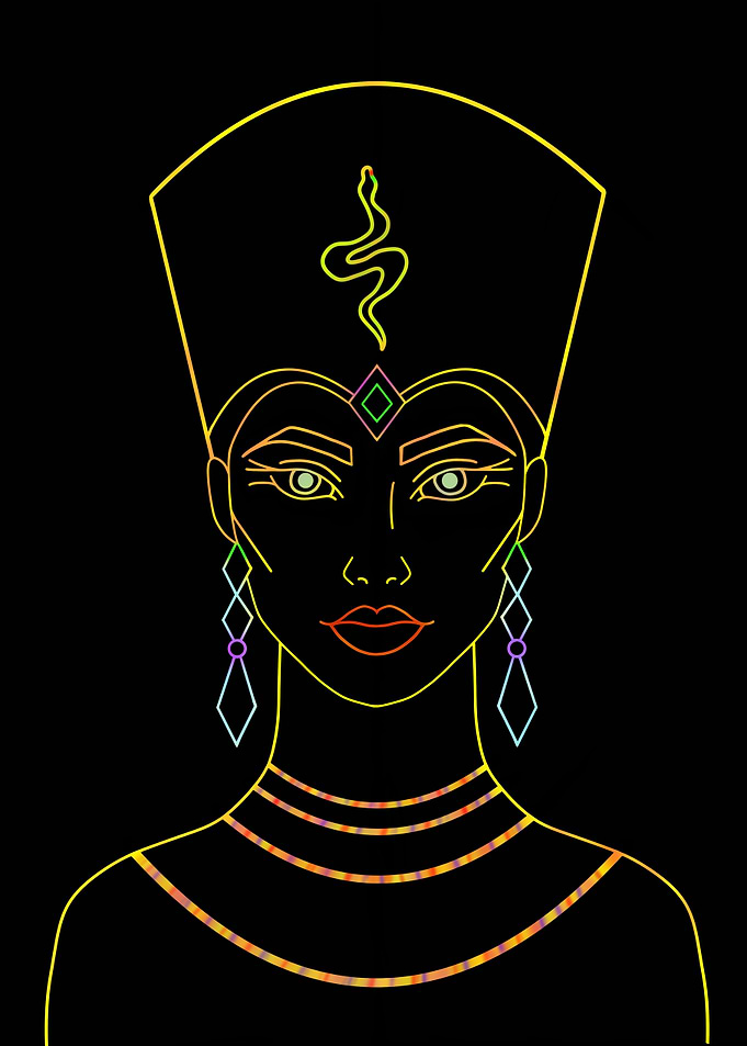 Neon Nefertiti Portrait - Glowing Silhouette