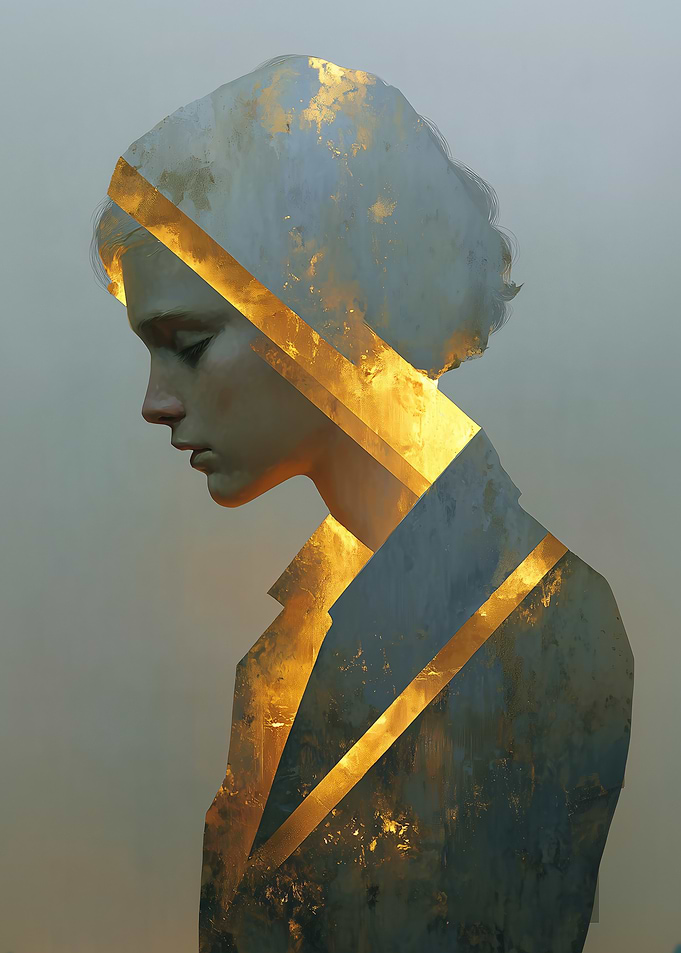 Woman Portrait with Golden Geometric Overlay