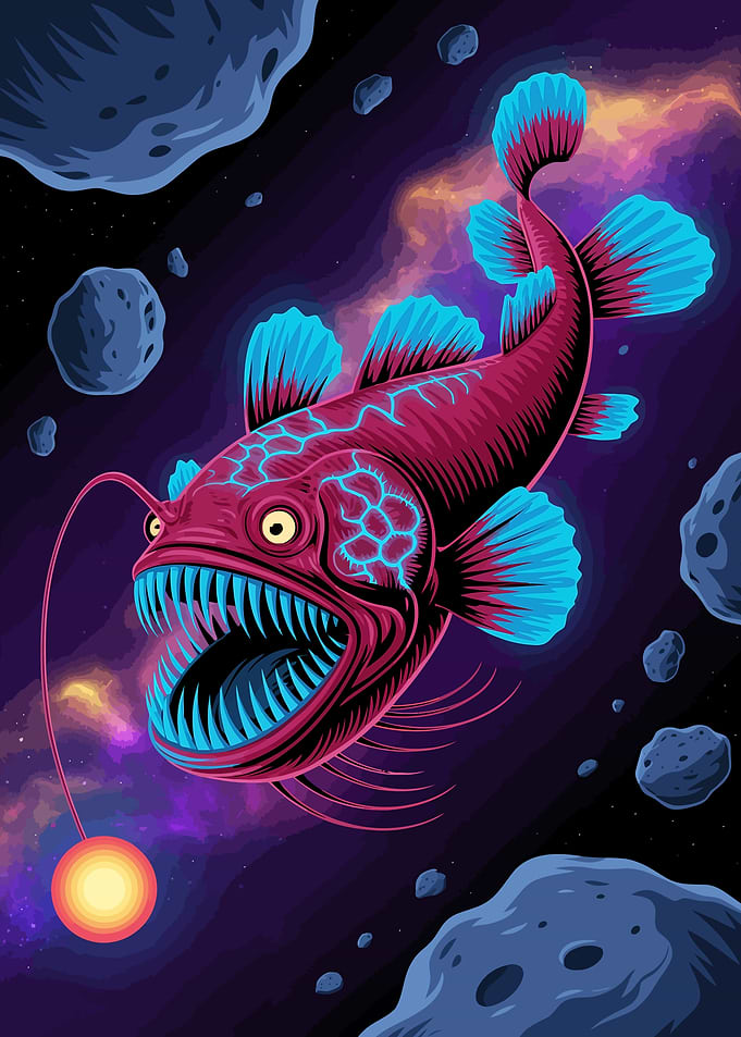 Cosmic Anglerfish in Asteroid Field