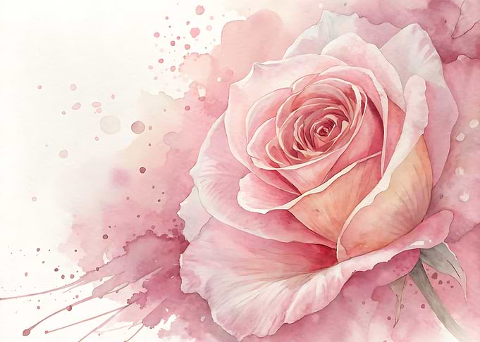 Watercolor Pink Rose Blossom