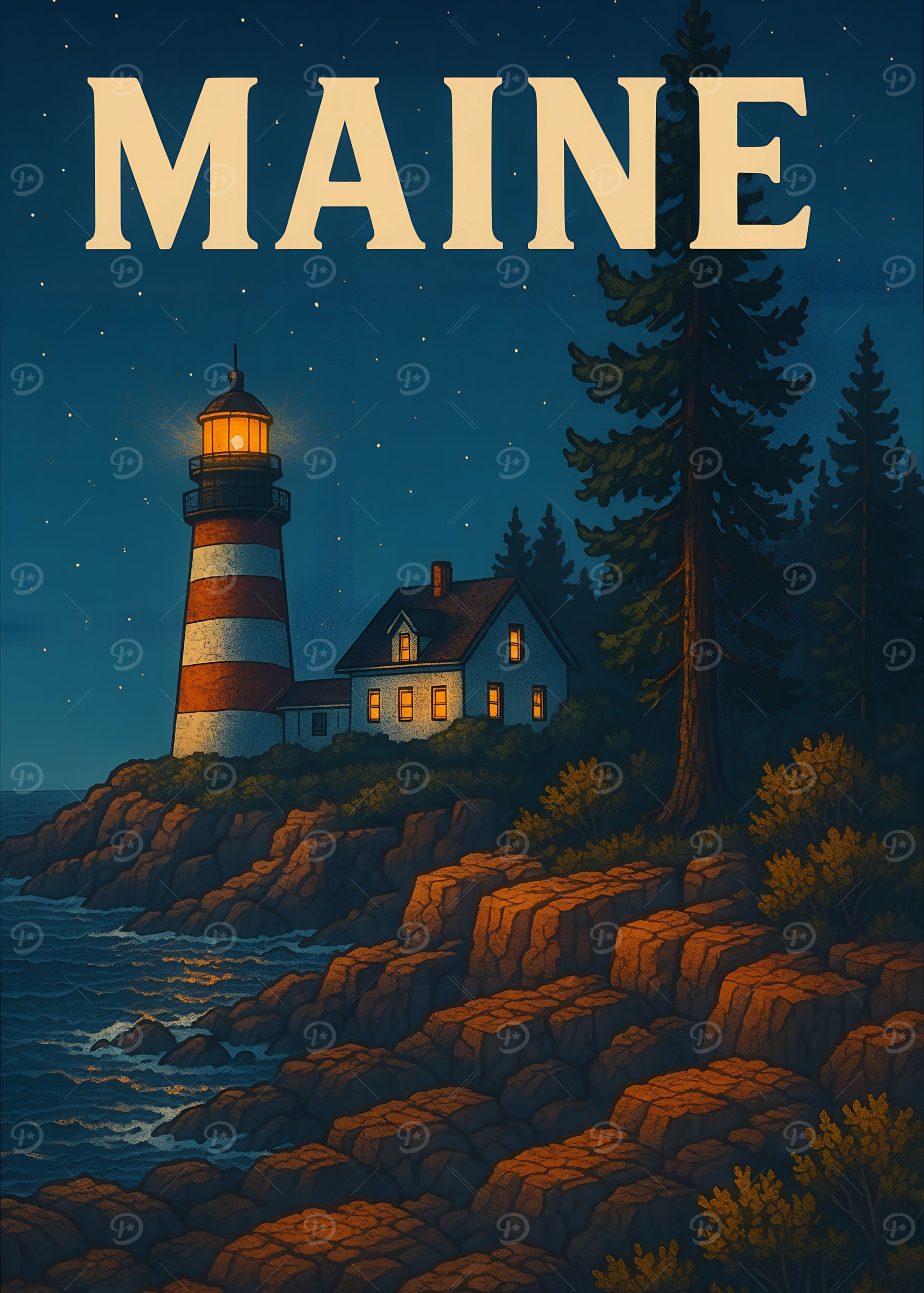 Maine Lighthouse at Night