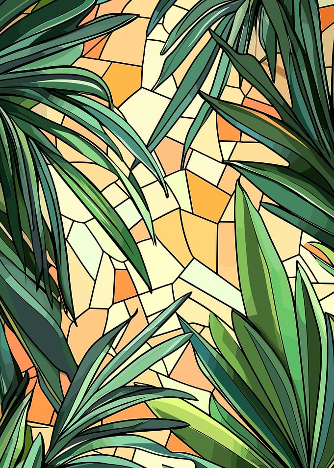 Tropical Leaves Stained Glass Pattern