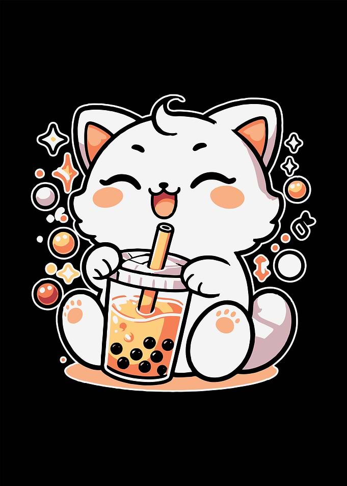 Cute Cat Drinking Bubble Tea