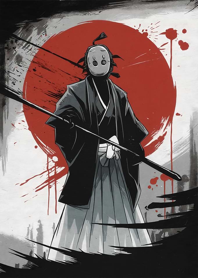 Masked Samurai with Red Sun