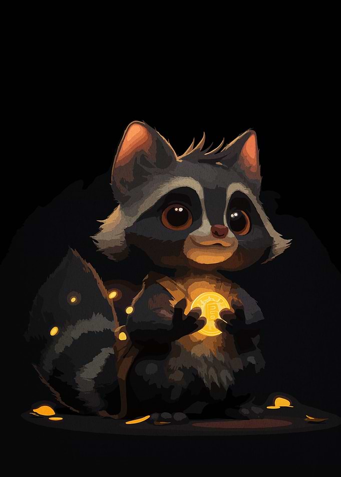 Cartoon Raccoon with Glowing Coin