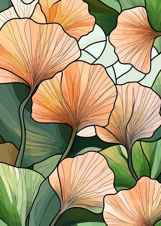 Ginkgo Leaves Stained Glass Pattern