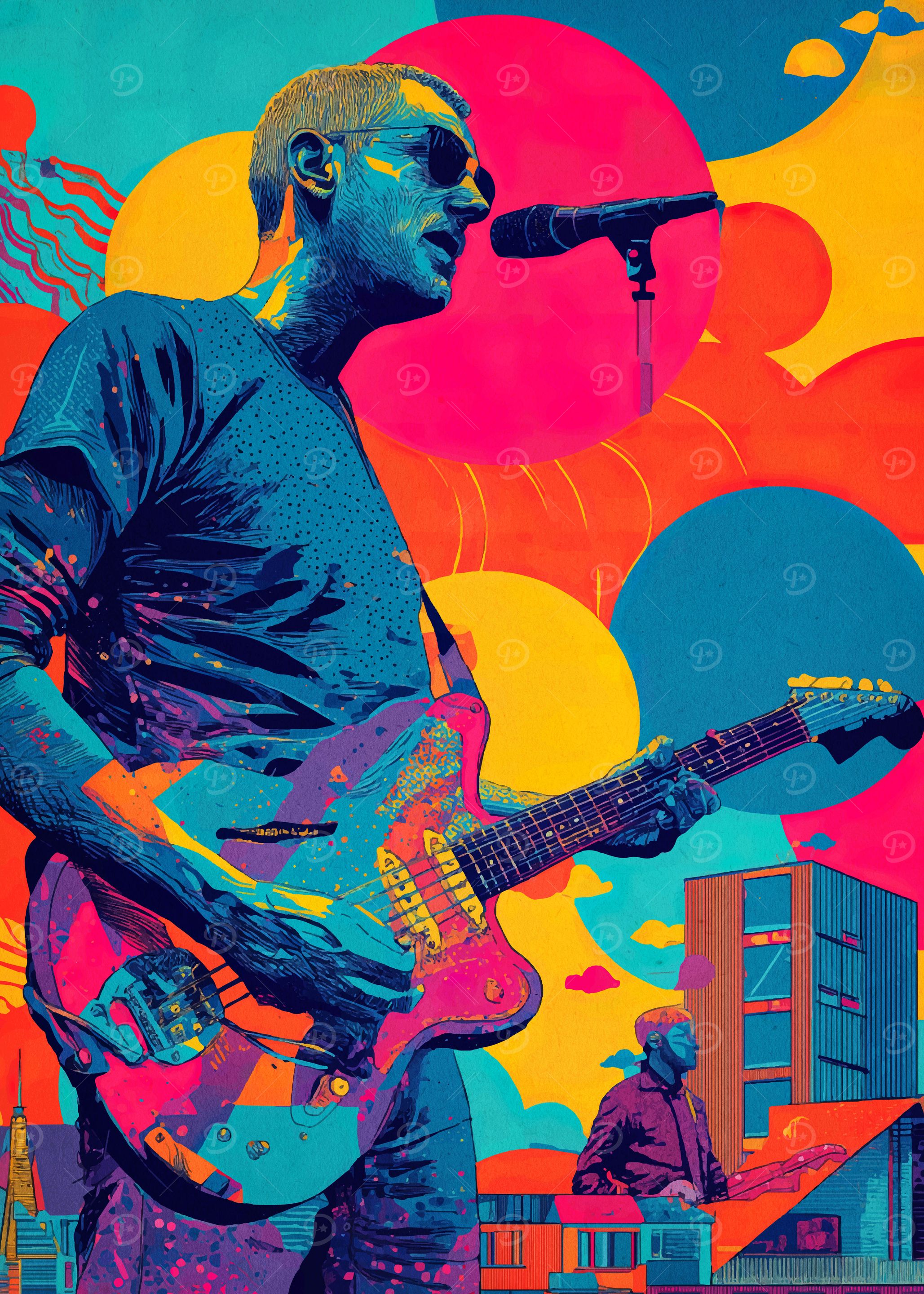 Musician with Guitar Pop Art