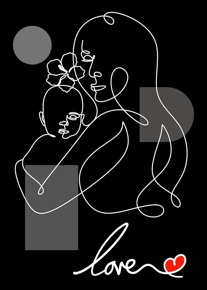 Mother and Child Line Art