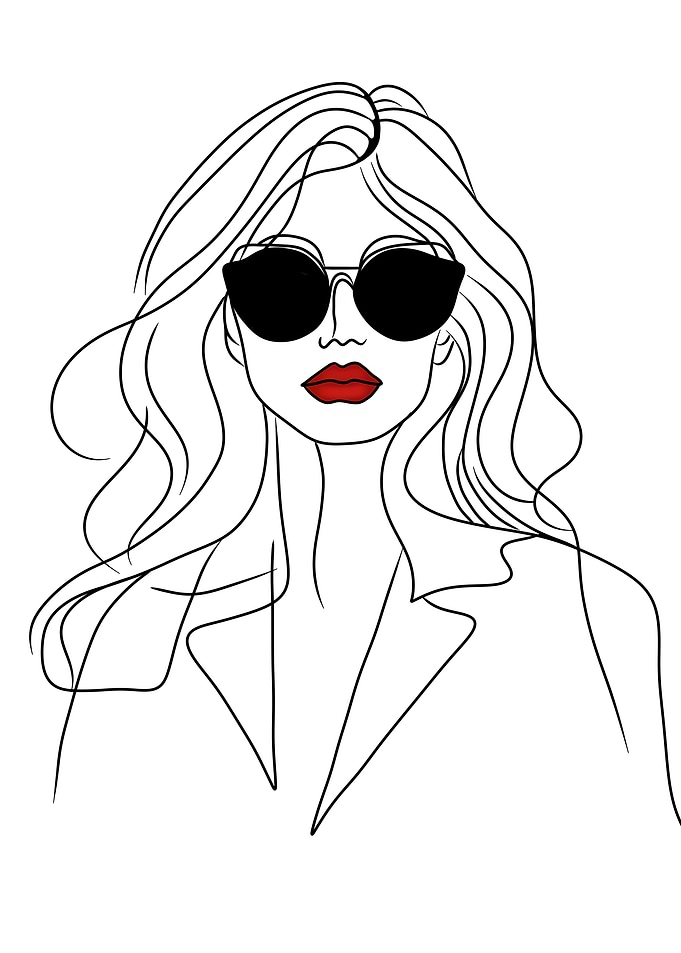 Woman with Sunglasses Line Art