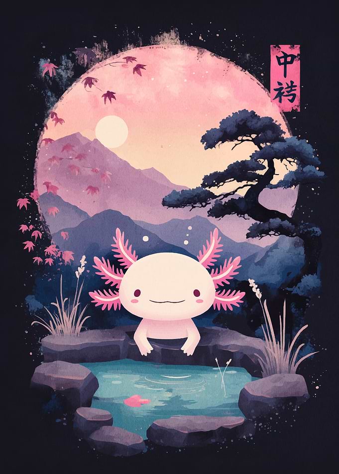 Axolotl in Japanese Landscape