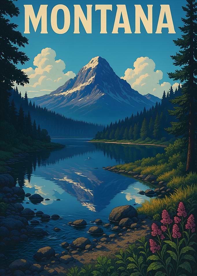 Montana Landscape with Mountain and Lake