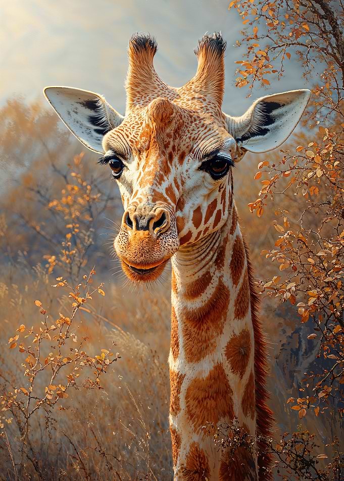 Giraffe Portrait in Autumnal Setting