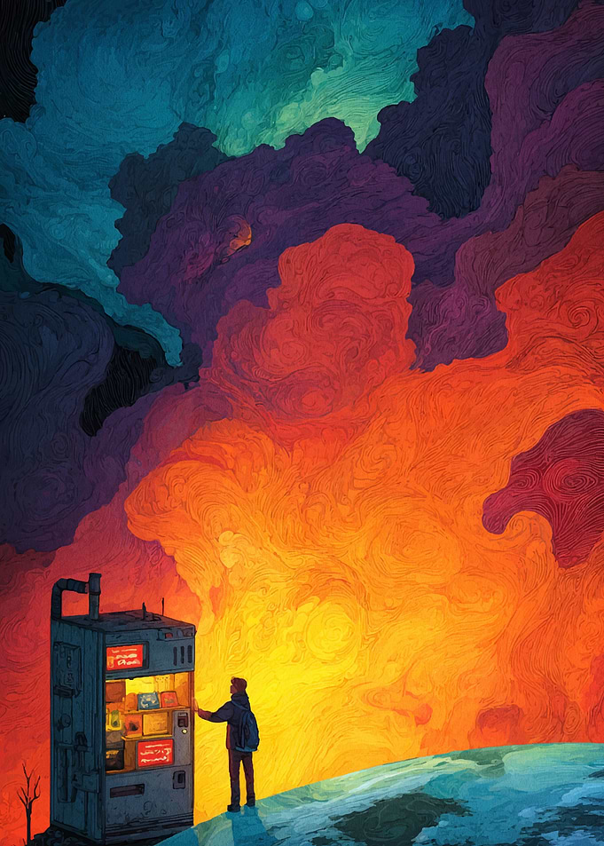 Vending Machine Under Colorful Sky