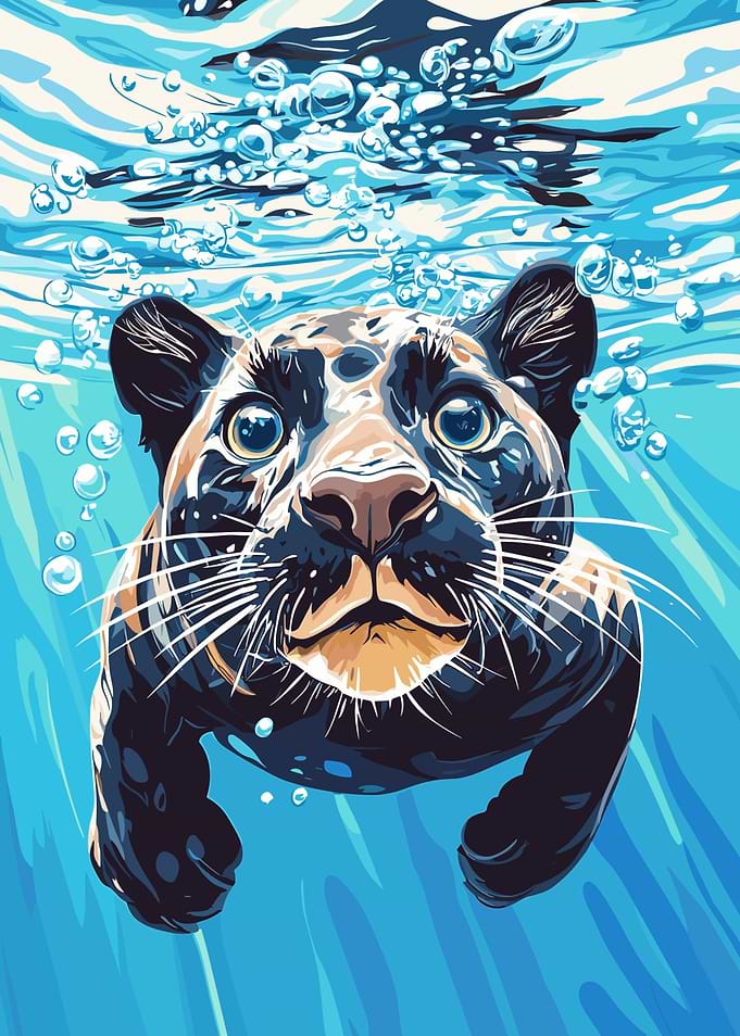 Black Panther Swimming Underwater