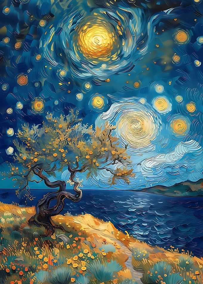 Starry Night Landscape Painting