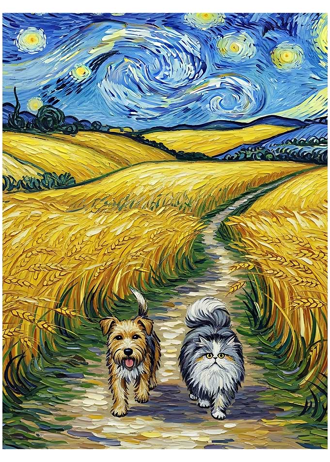 Dog and Cat Starry Night