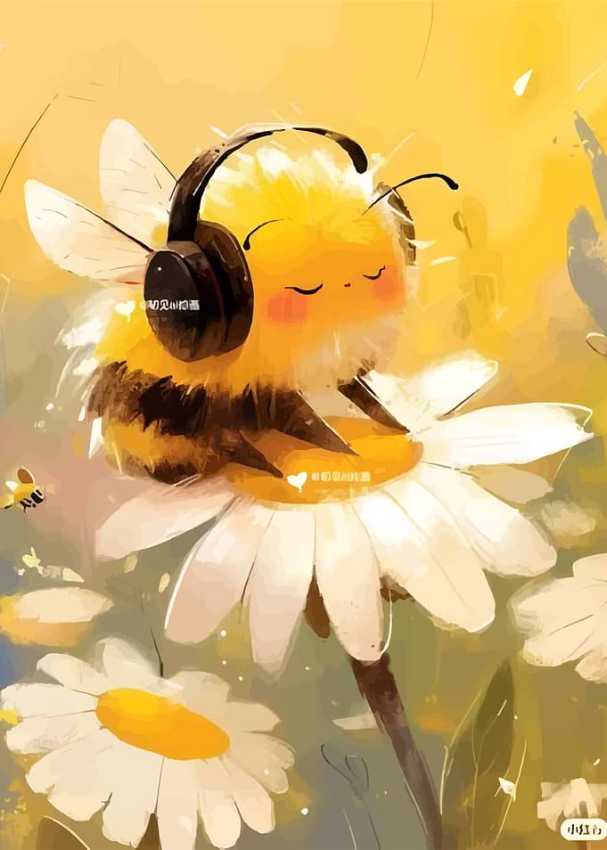 Cute Bee Listening to Music