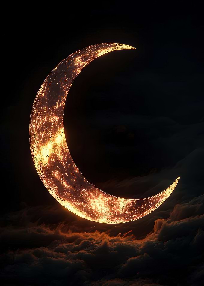 Glowing Crescent Moon in Dark Sky