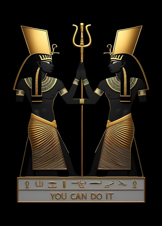 Egyptian Gods Isis and Osiris with 'You Can Do It' motto