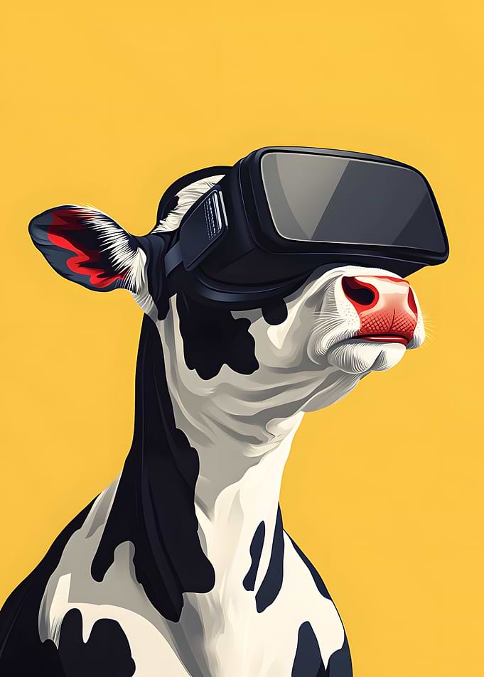 Cow with VR Headset on Yellow