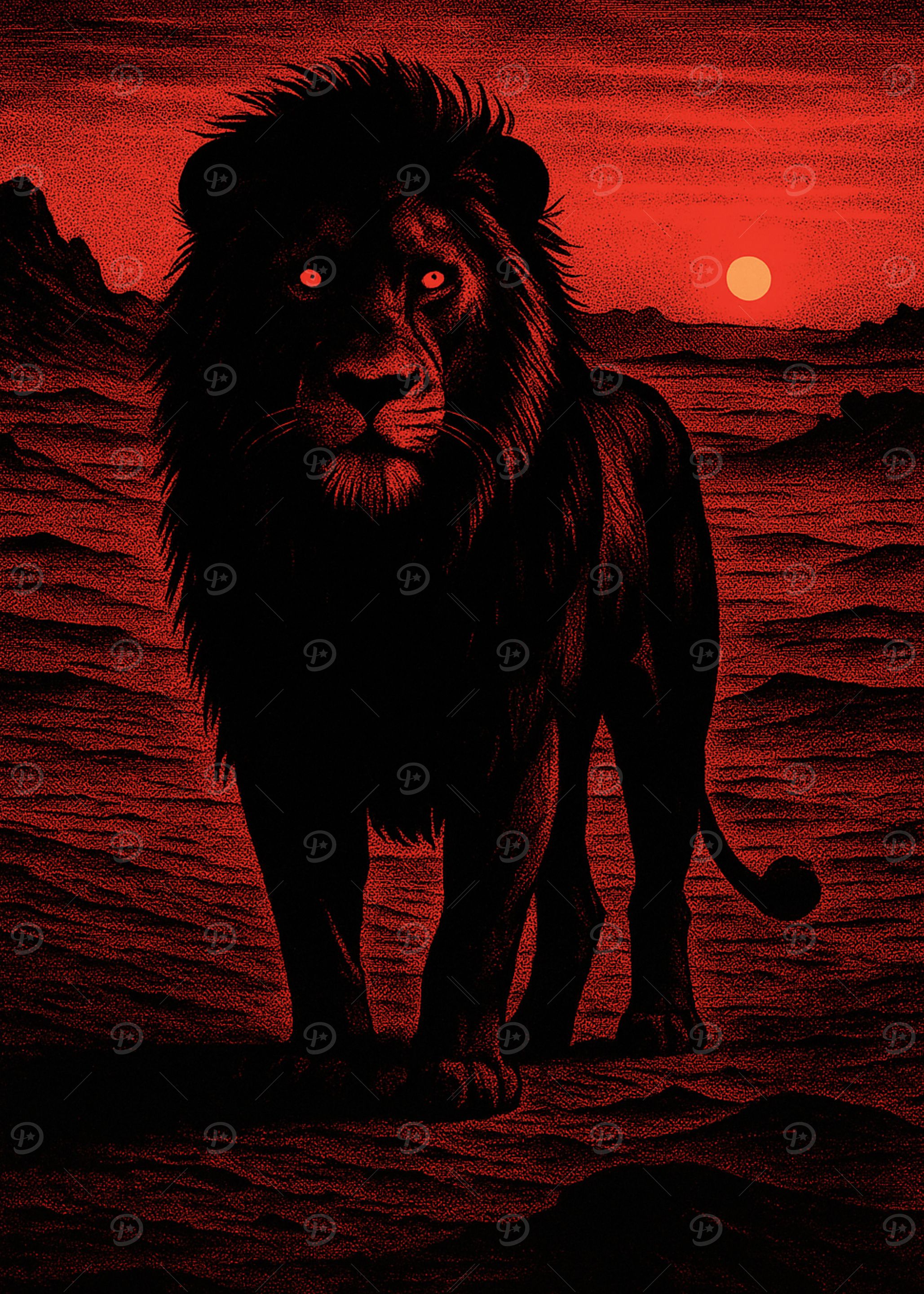 Red Lion in a Dark Landscape