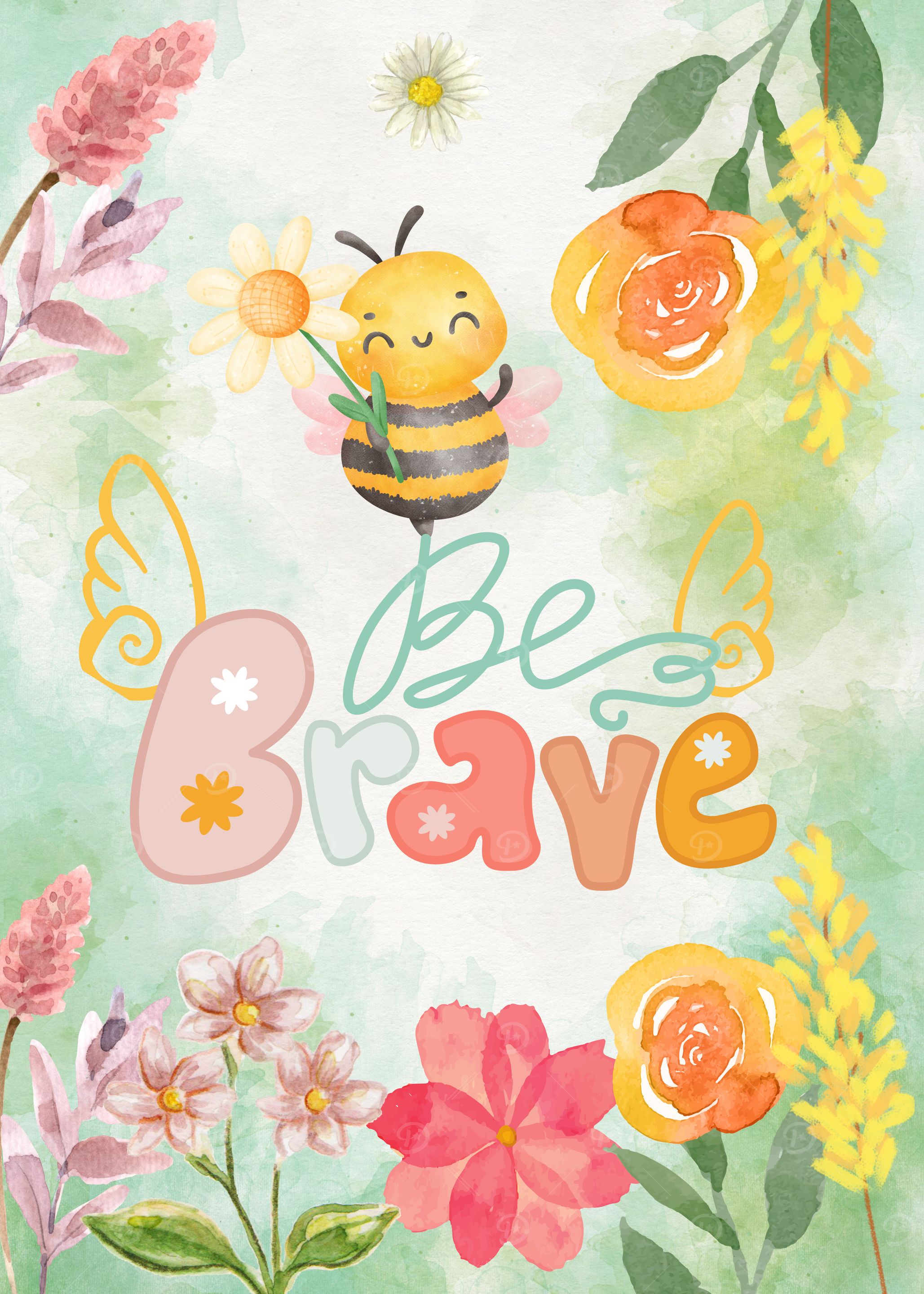 Be Brave Bee Floral Illustration