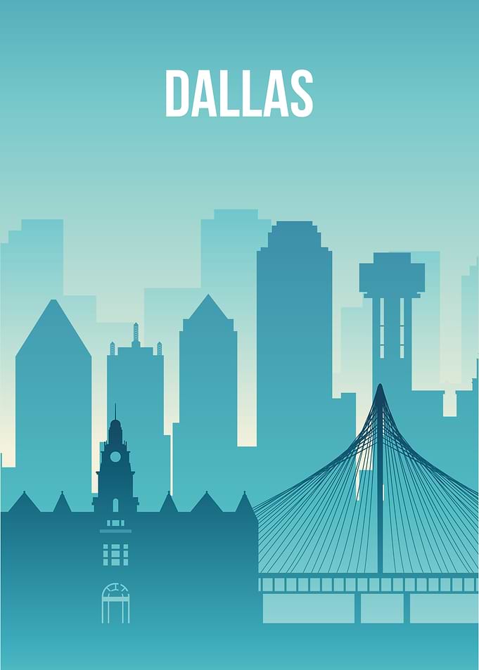 Dallas Cityscape Silhouette in Blue Tones