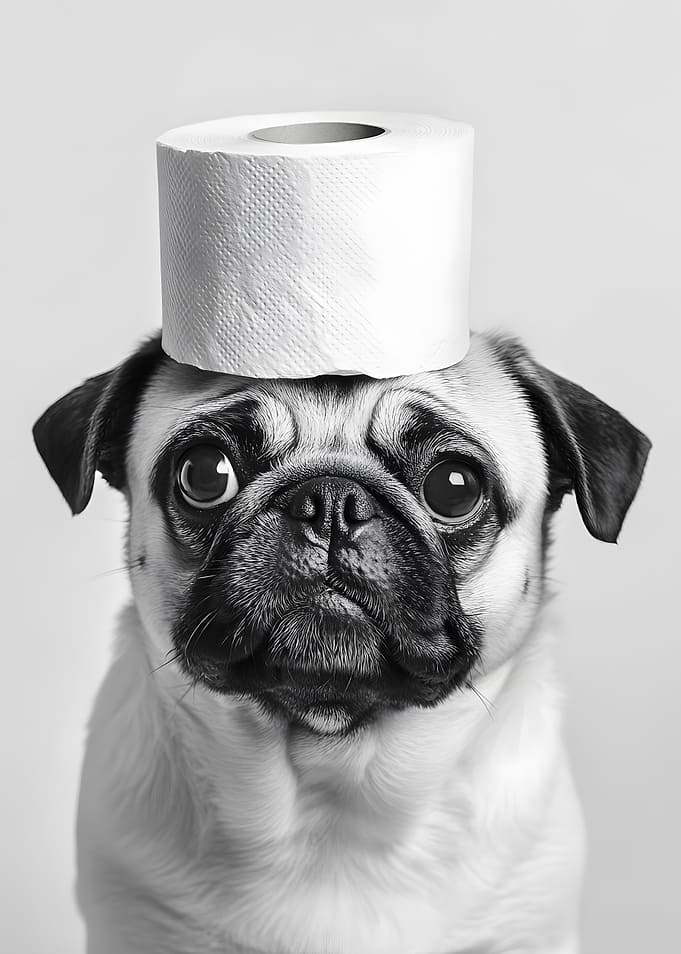 Pug with Toilet Paper Hat