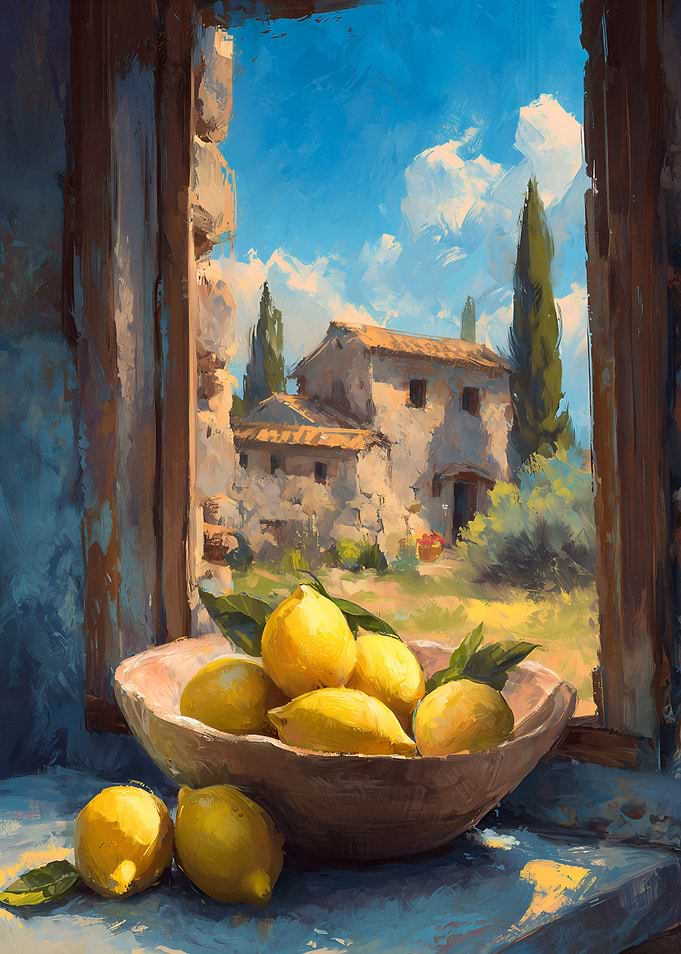 Still Life Tuscan lemons by the Window
