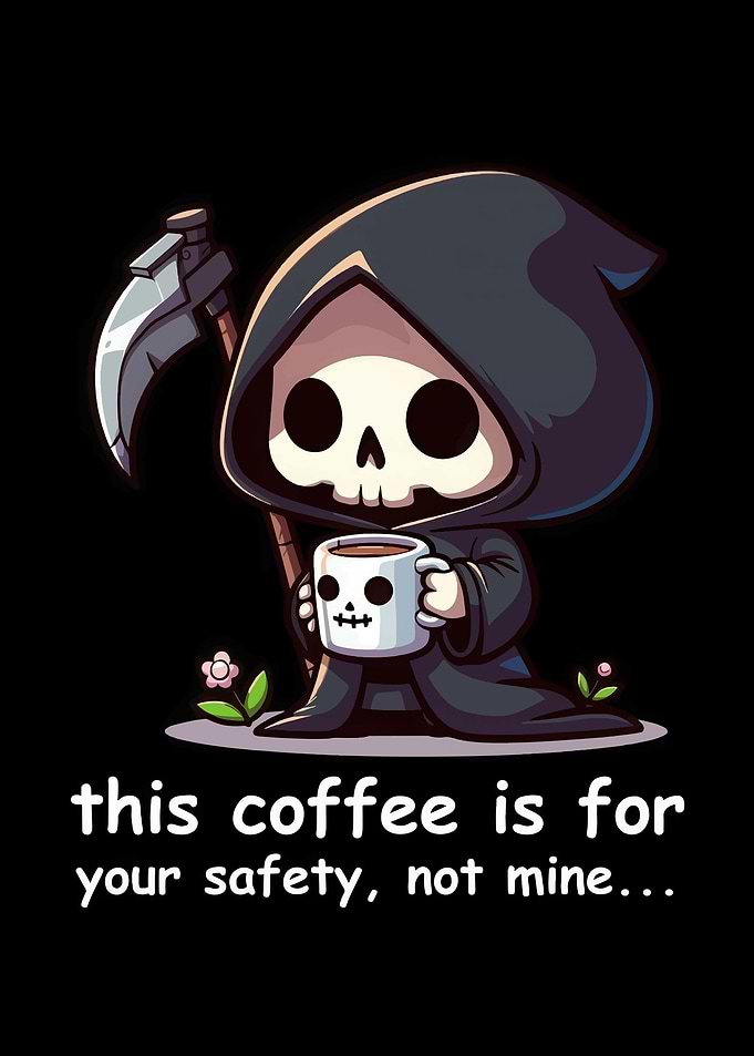 Cute Grim Reaper Coffee Cartoon