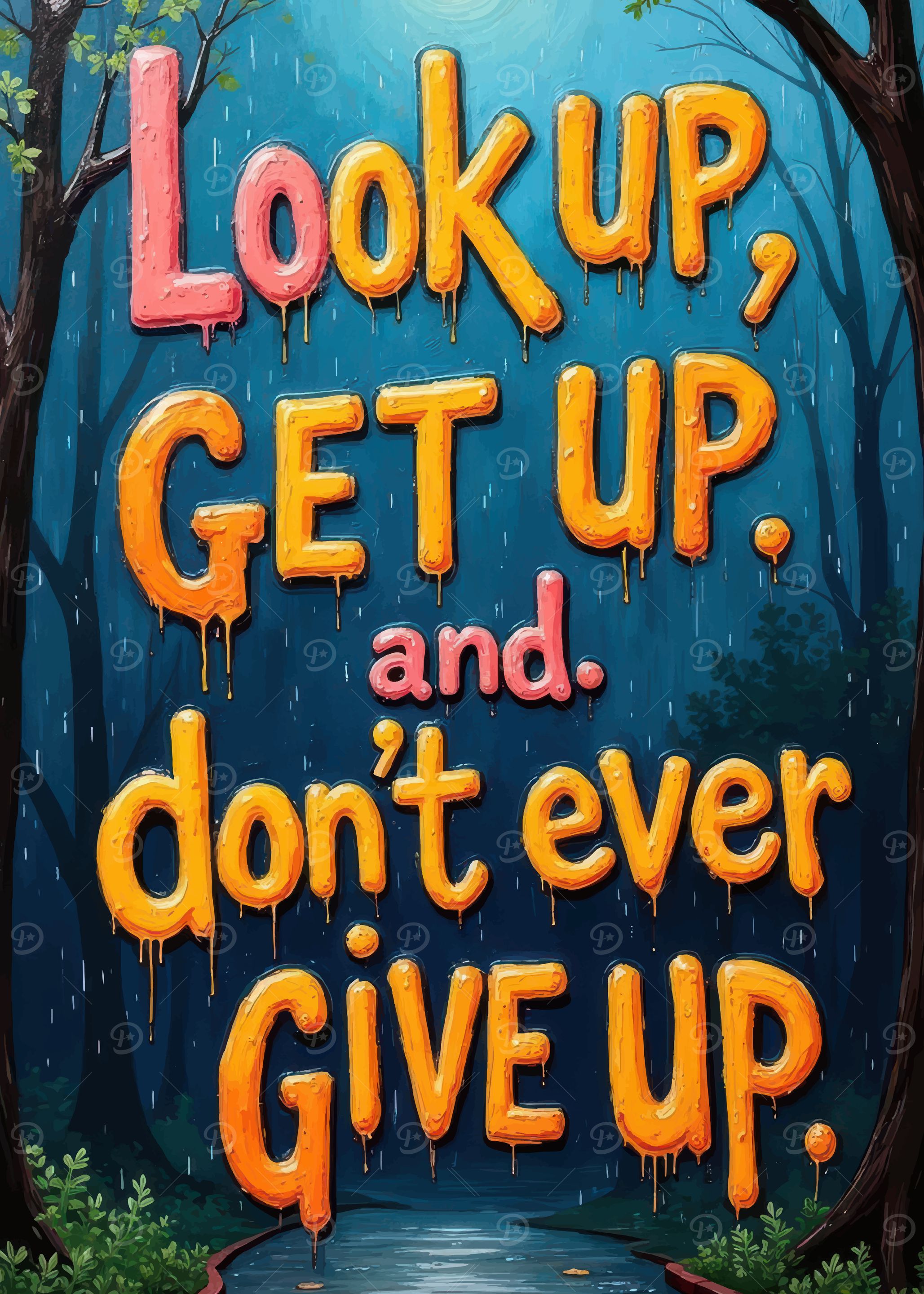 Inspirational message in a rainy forest