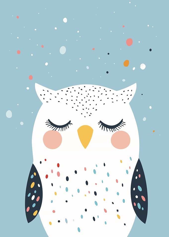 Cute Cartoon Owl with Closed Eyes