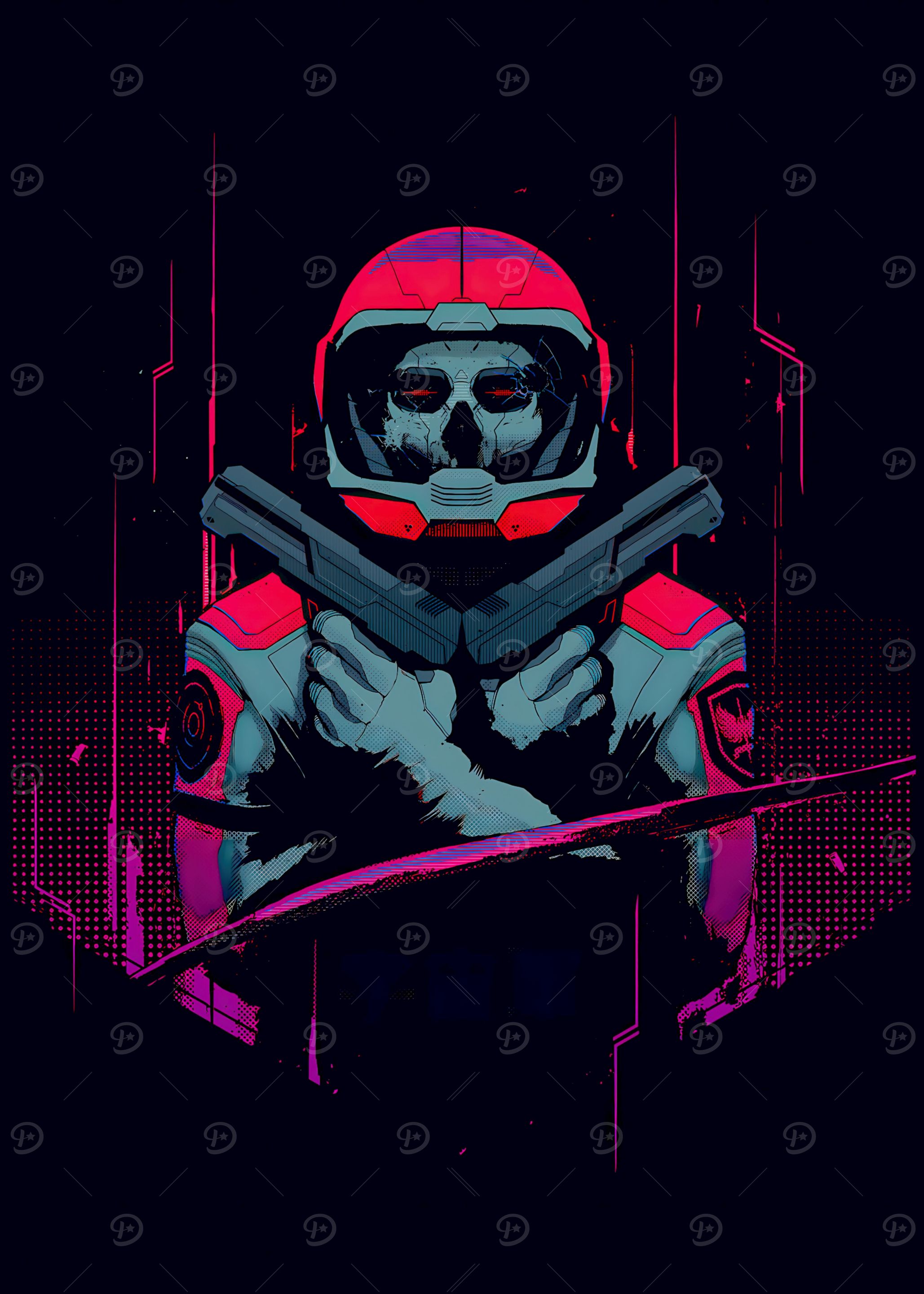 Cyberpunk Skull Astronaut with Guns