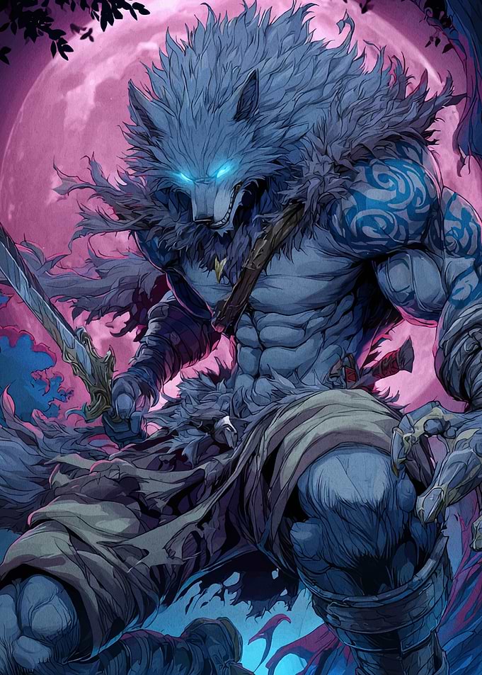 Muscular Werewolf Warrior with Sword