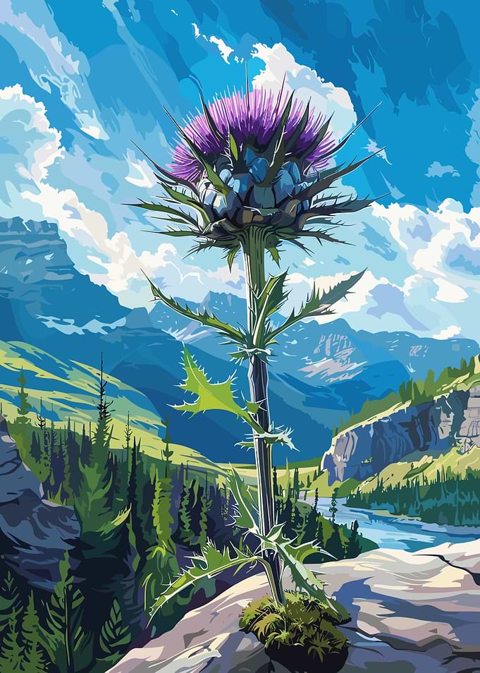 Thistle in Mountain Landscape Digital Art