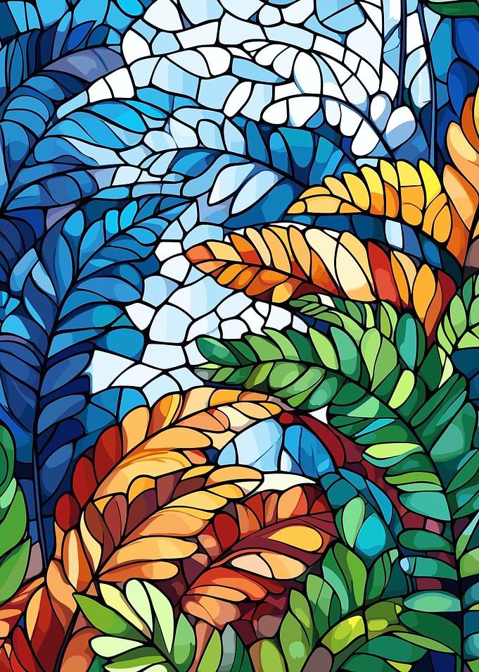 Colorful Leaves Stained Glass Style