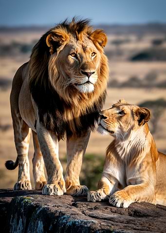 Lion and Lioness on Rock