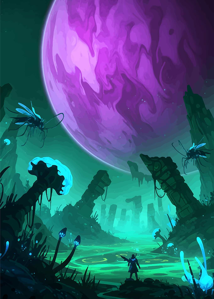 Alien Planet Landscape with Figure