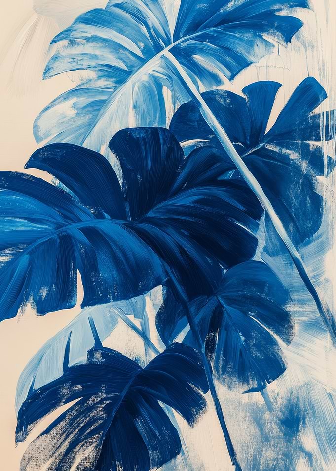 Monstera Leaves in Blue Tones | Indigo Jungle Poster