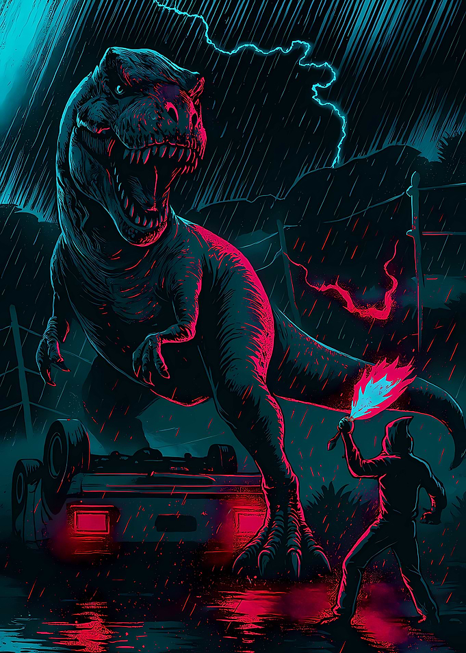 Tyrannosaurus Rex Encounter in the Rain