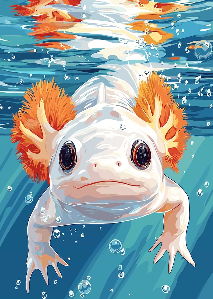 Axolotl underwater illustration