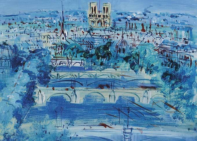 Raoul Dufy Paris cityscape painting in blue hues