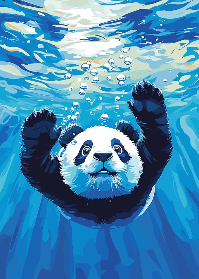 Panda swimming underwater illustration