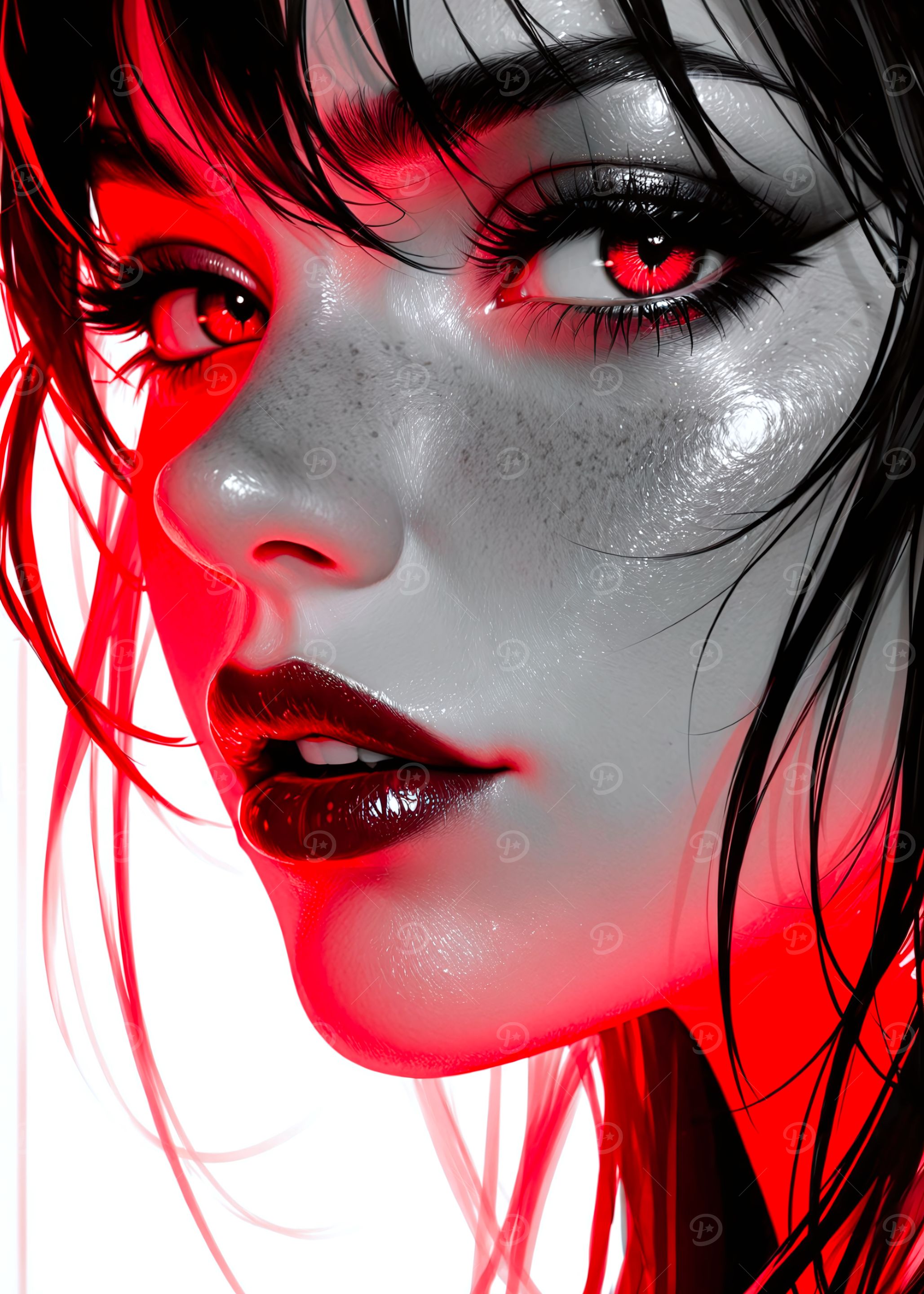 Monochrome Portrait with Red Accents