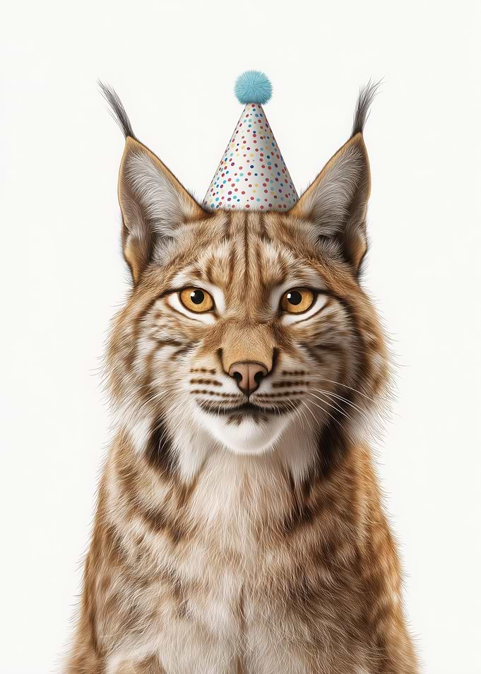 Lynx with Birthday Hat Portrait