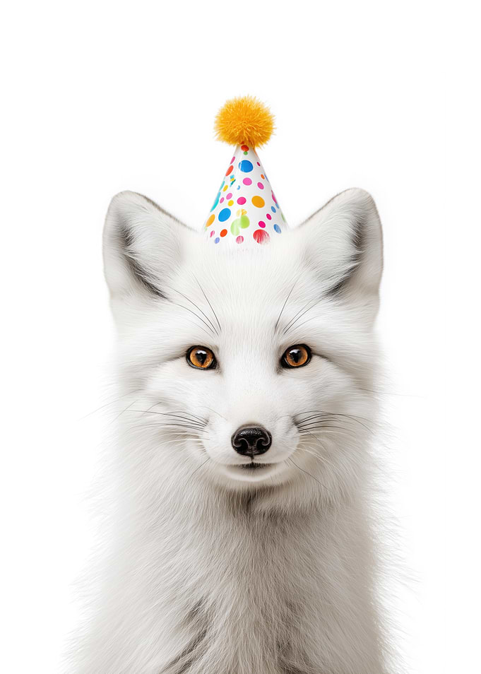Arctic Fox with Birthday Hat