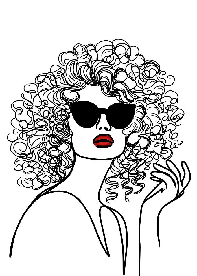 Woman with Curly Hair Line Art