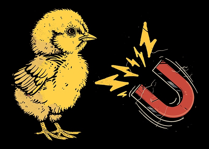Chick and Magnet on Black Background