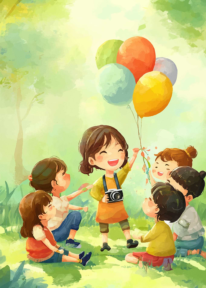 Children with Balloons in a Park