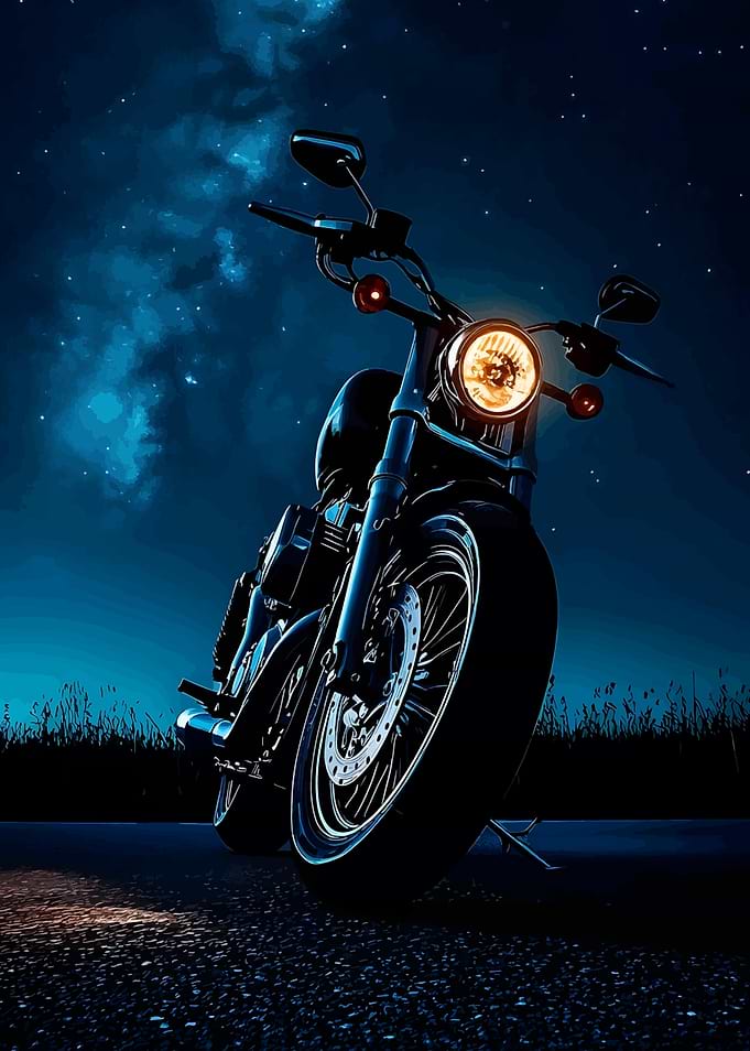 Motorcycle under the night sky